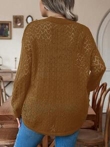 Calvaya 女士大尺碼v領寬鬆針織毛衣 - 棕色 - 查看 2