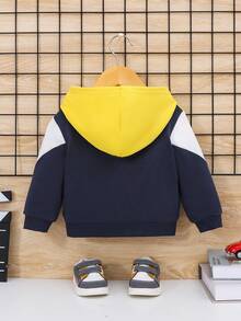 SHEIN Infant Boys' Casual Color Block Long Sleeve Hooded Jacket Coat - Multicolor - View 2