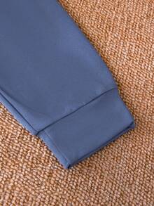 SHEIN 男女童2件套裝,休閒運動衫,運動長褲,字母印花 - 藍色 - 查看 3