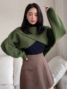 DAZY Women's Solid Color Wraps Short Knitted Cardigan Sweater - Olive Green - View 6