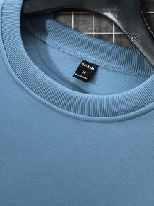 Manfinity Homme Men's Blue Letter Print Pullover Hoodie And Casual Sports Pants 2pcs/set