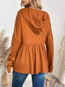 SHEIN LUNE Women's Drawstring Hooded T-shirt - Khaki - View 2