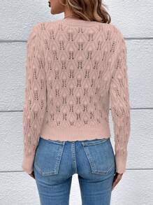 SHEIN Frenchy Của phụ nữ Màu thuần Lưới Áo len dệt kim Với Cạnh sò điệp Chi tiết - Hồng - Xem 2