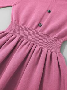 SHEIN Tween Girls' Sweater Dress With Contrast Collar - Pink - View 4