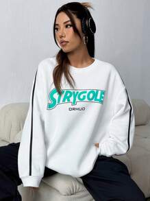 SHEIN Unity Round Neck Text Printed Sweatshirt - White - View 3