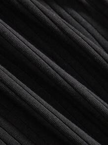 SHEIN 女童荷叶边罗纹上衣和牛仔效果喇叭裤两件套 - 黑色 - 查看 6