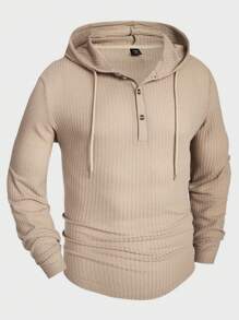 Manfinity RelaxMax Camiseta con capucha de manga larga lisa con cordón, en tejido de guata, informal, para primavera/otoño, vacaciones, para esposo y padre