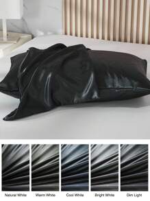 Bộ 2 vỏ gối bằng vải satin polyester, vỏ gối màu trơn phù hợp với tóc và da, khóa kéo dạng phong bì, không có ruột gối, phù hợp cho phòng ngủ/phòng khách/ký túc xá (trai/gái)/du lịch - màu đen - Xem 3