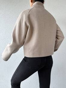 EURMUSE Quý cô Ngắn Toàn trận Mùa thu & Mùa Đông Áo khoác - Màu be - Xem 2