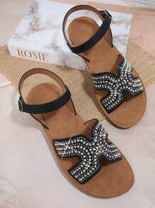 SHUZIA Women's Rhinestone Embellished Flat Sandals