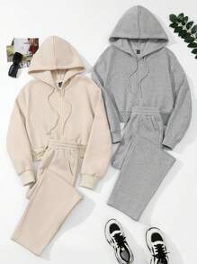 SHEIN LUNE 2pcs/set Zipper Hoodie And Sweatpants Set - Multicolor - View 1