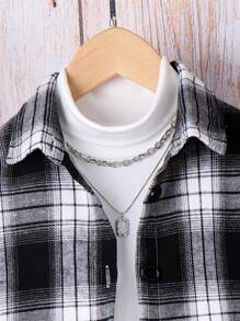 SHEIN Girls' Plaid Shirt With Printed Numbers On The Back
