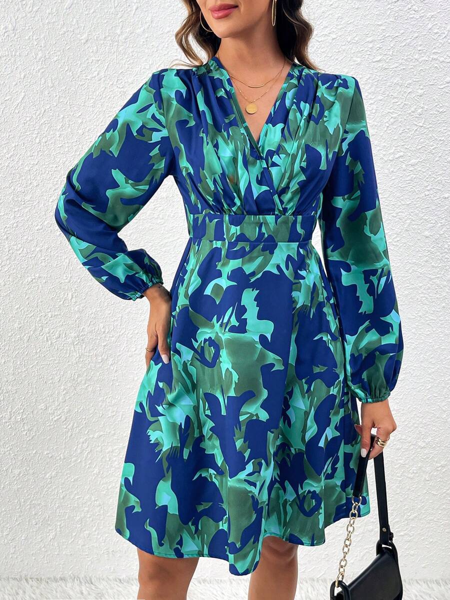 SHEIN LUNE Của phụ nữ In Tay áo lồng đèn Đầm - Nhiều màu - Xem 1