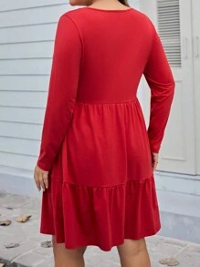 SHEIN LUNE Plus Size V-neck Ruffled Long-sleeve Dress