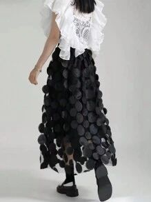 时尚高腰3D波点图案黑色春装 - 黑色 - 查看 3
