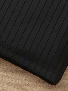 SHEIN 少女翻領細節鈕扣丹寧外套,不整齊的下擺和實心肋條肩帶裙子套裝 - 黑色 - 查看 6