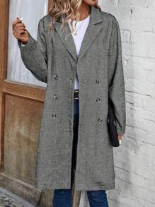 SHEIN LUNE 女士人字紋削角襯領雙排釦時尚羊毛外套 - 彩色 - 查看 4