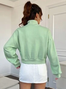 SHEIN EZwear Màu xanh lá Dệt kim Cổ cao Áo nỉ - màu xanh lá - Xem 2