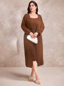 Modelyn Ensemble De Cardigan À Épaules Tombantes Et Robe Pull Pour Femmes