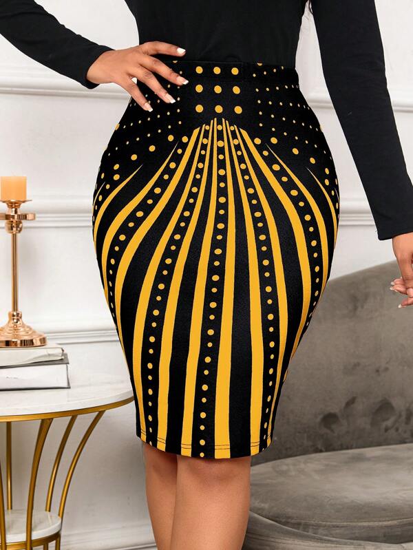 SHEIN Lady Polka Dot Fitted Skirt For Women