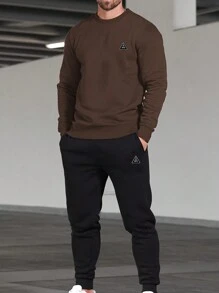 Manfinity Homme 男式加大码圆领运动衫套装 - 咖啡棕 - 查看 1