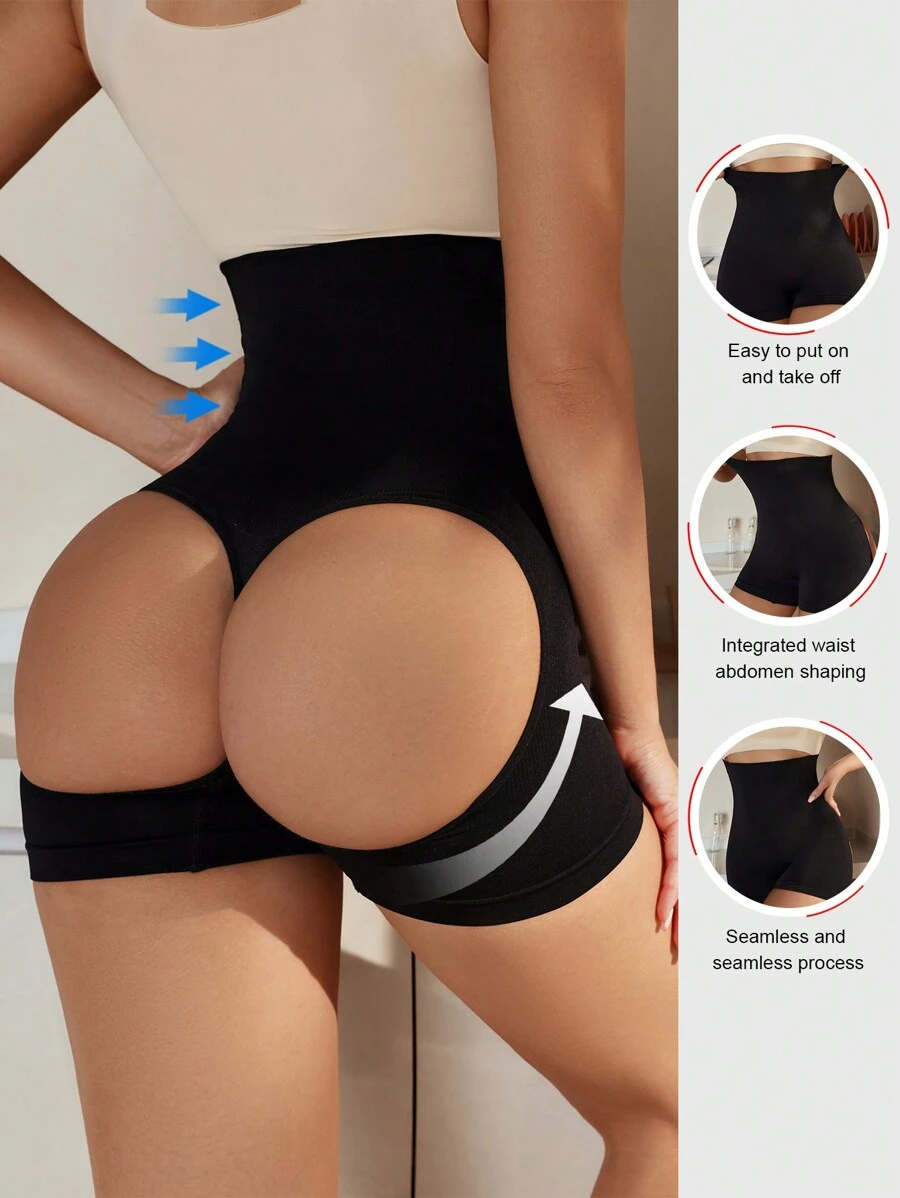Solid Cut Out Back Shapewear Shorts
