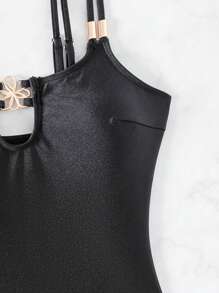 SHEIN Swim Summer Women's One-Piece Swimsuit With Spaghetti Straps - Black - View 5