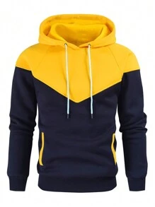 SHEIN Manfinity EMRG 休閒拼色連帽衫 - 黃色 - 查看 1