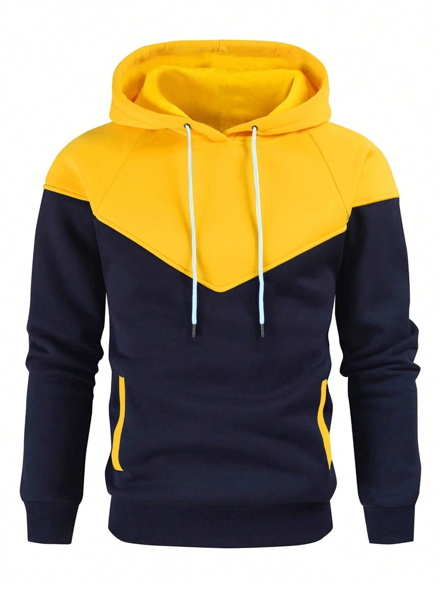 SHEIN Manfinity EMRG 休閒拼色連帽衫 - 黃色 - 查看 1