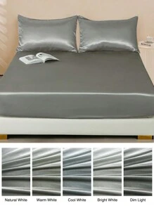 3pcs Satin Solid Bedspread Set [3 PiecesMulti-Color] Luxury Sateen Bedcover - Ultra Soft & Fine Fiber Set, Wrinkle-Resistant, Fade-Resistant, Stain-Resistant - Fitted Sheet, Pillowcases, King Size - Grey - View 1