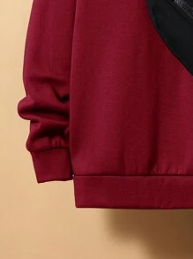 SHEIN Tween 男孩休閒拼色連帽衫字母印花慢跑針織套裝配純色下裝配配套包袋 - 酒紅色 - 查看 6
