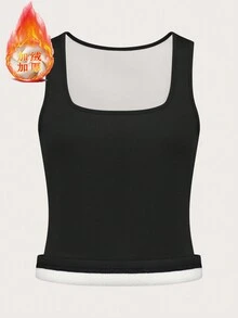 SHEIN LUNE Áo ba lỗ lót nhiệt màu trơn cho nữ mùa hè - màu đen - Xem 4