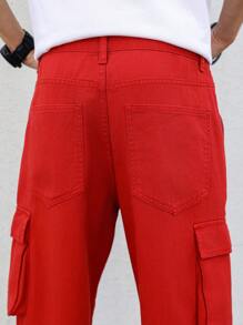 Manfinity EMRG Loose Fit Men's Solid Color Straight Leg Jeans With Flap Pockets