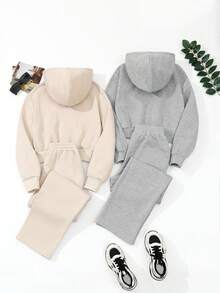 SHEIN LUNE 2pcs/set Zipper Hoodie And Sweatpants Set - Multicolor - View 2