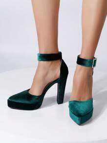 Women's Pointed Toe Waterproof Platform Thick Heel High Heels Pumps - Dark Green - View 2