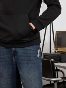 Manfinity VCAY 1 قطعة هودي مصنوع من الأقمشة المحبوكة مطبوع عليه صورة ونص، مناسب للخريف والشتاء