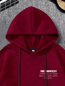 Manfinity Homme Men's Printed Minimalist Solid Color Hoodie - Red - View 6