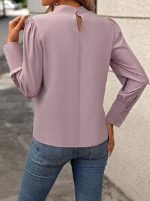 Ellegaria. 純色立領襯衫 - 藕粉色 - 查看 2