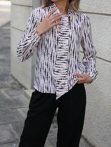 SHEIN Clasi Tie-dye Collar-tie Long Sleeve Shirt - Multicolor - View 3