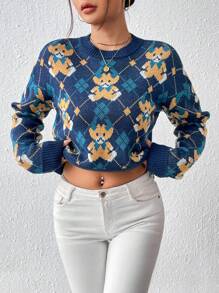 SHEIN LUNE Pull À Motif De Dessin Animé Pour Femmes, Col Rond, Épaules Tombantes