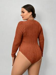 SHEIN Essnce 大碼女裝2入組彈力貼身長袖連體衣 - 鏽棕色 - 查看 8