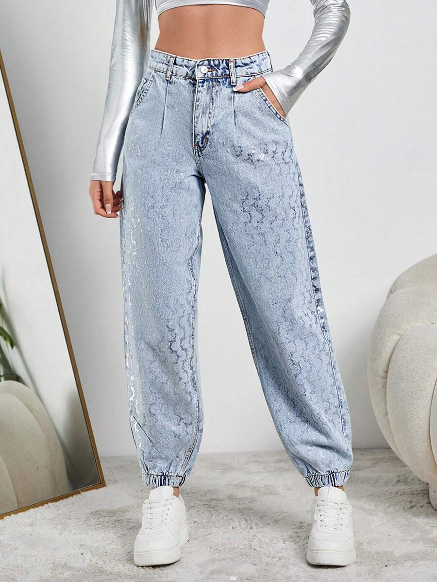 EURMUSE Women's Drawstring Denim Pants - Light Wash - View 1