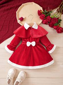 Baby Girls' Cape Bell-sleeve Dress Set - Red - View 1