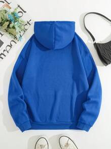 SHEIN LUNE 女字母印花抽繩連帽衛衣 - 藍色 - 查看 2