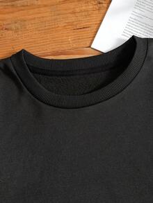 SHEIN EZwear 女士加大尺碼字母和心形印花毛絨衛衣 - 黑色 - 查看 4