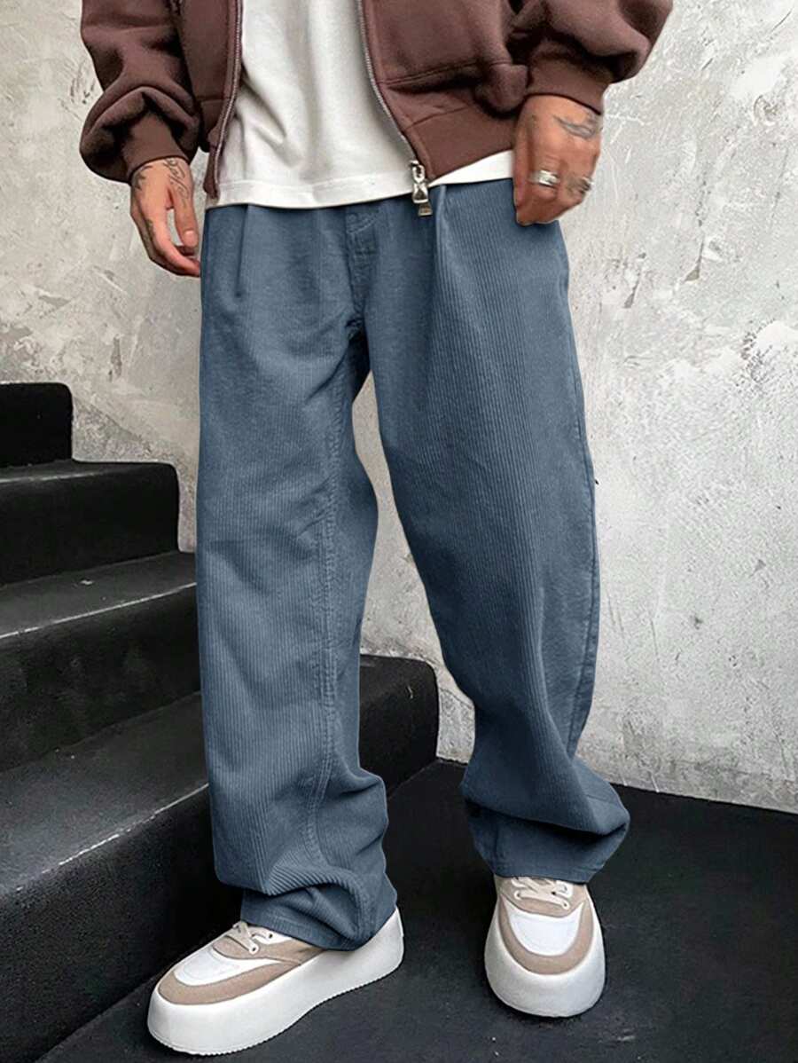 Manfinity Homme Quần dài ống suông thông thường dành cho nam - Màu xanh bụi bặm - Xem 1