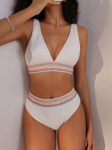 SHEIN Swim Ladies' Colorful Strappy Vest Style Bikini Set Summer Beach - Multicolor - View 4