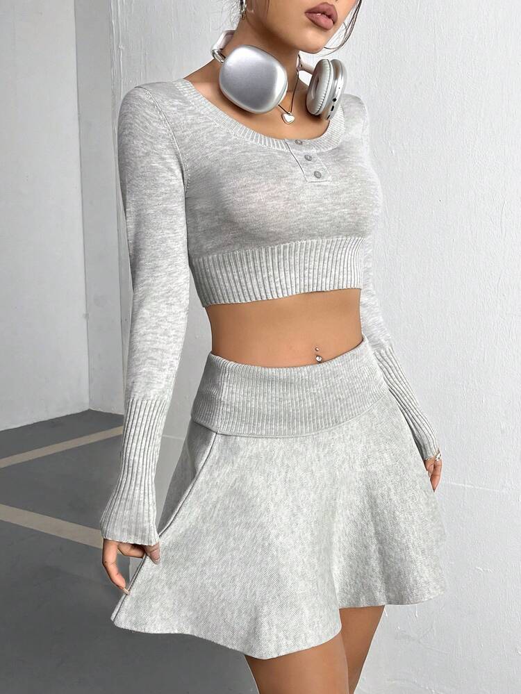 Women's Solid Color Sweater Two Piece Set Fall Cloth For Women