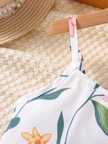 SHEIN Bộ hai mảnh Gái Nơ Bướm Quần paper-bag Hoa Boho - trắng - Xem 5