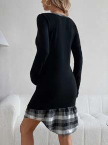 SHEIN Vestido ajustado con escote entallado y manga larga con abertura para mujeres embarazadas - Negro - Ver 3